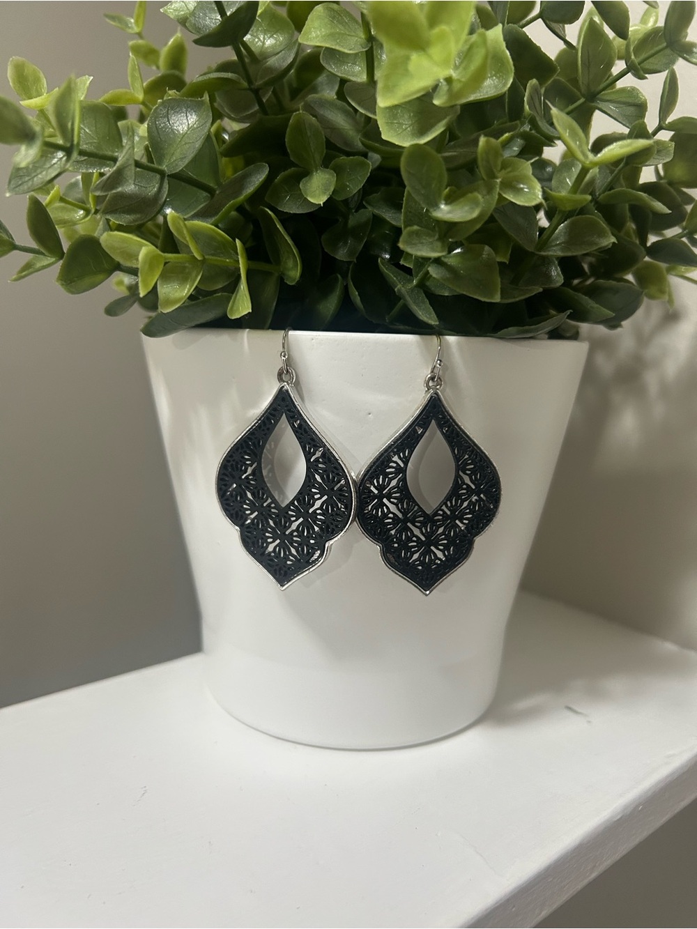 Black Filigree Teardrop Dangle Earrings